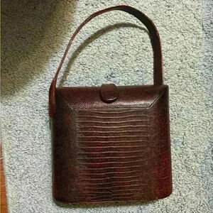 Reptile Skin Vintage Handbag Dark Brown